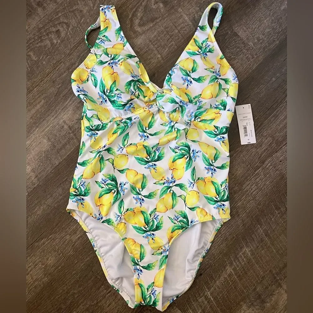Liz Claiborne Women's Adjustable Lemon One Piece Swimsuit-Size 14